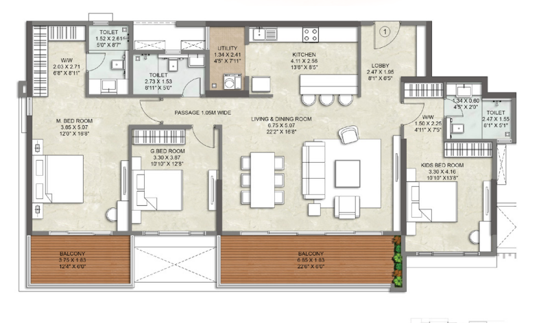 2 BHK Floor Plan