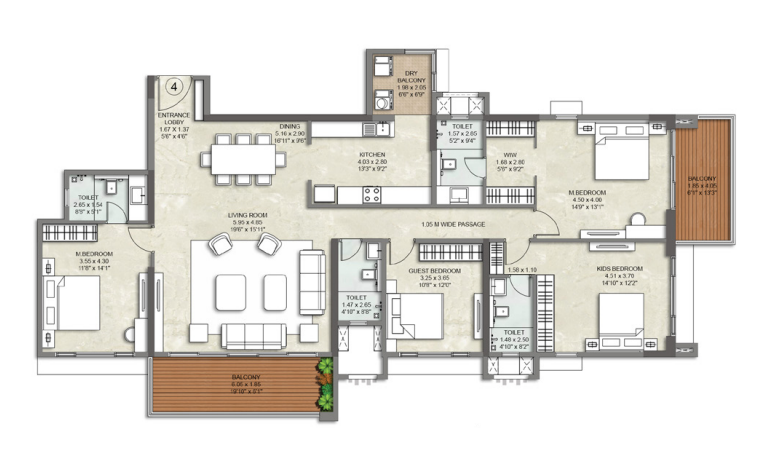 4 BHK Floor Plan